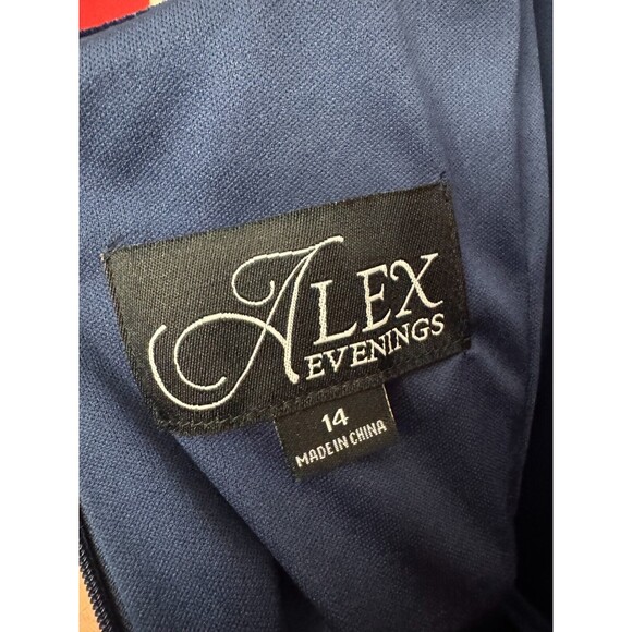 Alex Evenings Dress Women 14 Plus Navy Blue Side-Ruched Beaded Event Occasion - Picture 5 of 8